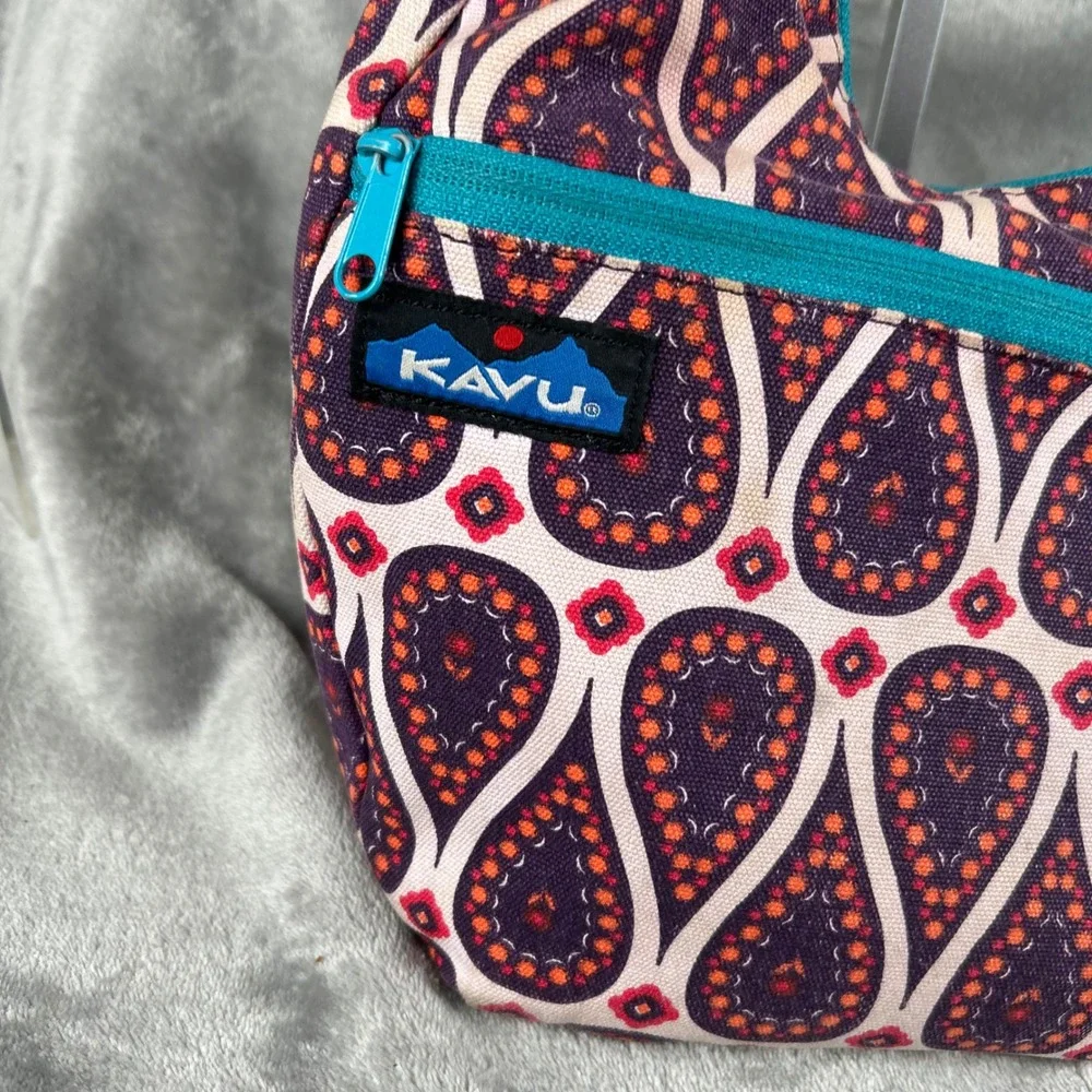 KAVU Sydney Satchel Crossbody Bag Purple Orange Paisley Canvas Shoulder Bag